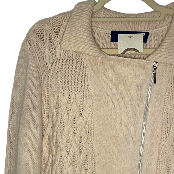 Aran Crafts NWT Cable Knit Irish Wool Sweater Cardigan Asymmetrical Zip Front M - Picture 11 of 16